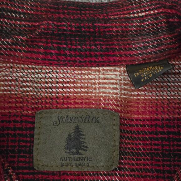 Vtg Men’s Cotton Ombre Plaid Flannel Shirt Red Fade L Cabincore Outdoor Workwear - Picture 8 of 9